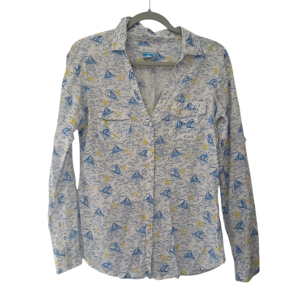 Sailboat Print Button-Up Shirt